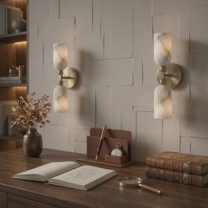 Modern Marble Wall Sconce With Brass Accents Geometric Design Indoor Lighting Living Room Decor Minimalist Home Decor - Product Image 6