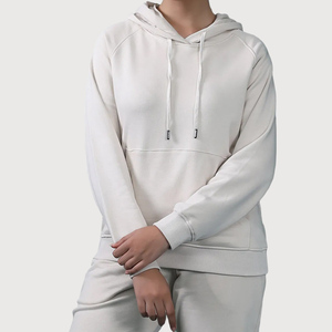 <b>Women's</b> <b>White</b> Hooded <b>Sweatshirt</b> Solid Color Cotton Knitted Pullover With Pockets Autumn Wear - Product Image 1