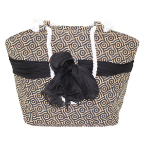 Bolso de Playa de Yute Laminado PP con Asa de Cuerda Trenzada y Estampado Circular Completo de Diseño para Niñas y Mujeres - Product Image 1