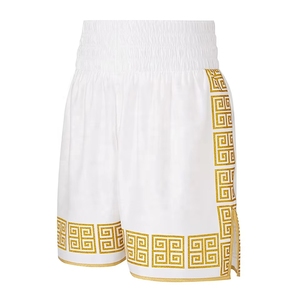 Shorts pour hommes en tissu tissé blanc à motif géométrique brodé, taille haute élastique, style décontracté, longueur courte - Product Image 1
