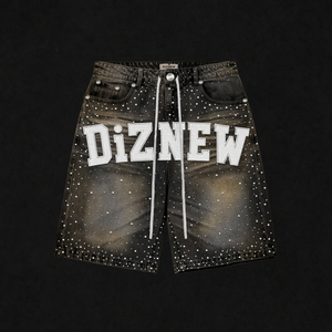 Mens Oversized Cropped T Shirt Denim Shorts Two Piece Set <b>Rhinestone</b> Stud Graphic Print Acid Wash Streetwear OEM ODM - Product Image 5