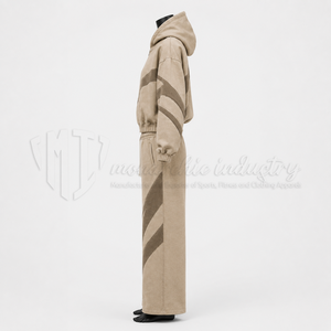 Conjunto Deportivo Unisex Beige con Capucha, Manga Larga, Patrón Geométrico, Corte Holgado, Ropa Casual de Otoño con Pantalones con Cordón - Product Image 5