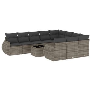 Conjunto de Sofá de Jardín de Ratán PE Gris con Acero con Recubrimiento en Polvo y Vidrio Templado, Muebles de Exterior Premium - Product Image 2