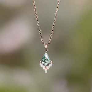 Collar de Ágata Musgosa Natural con Corte en Forma de Cometa, Plata de Ley, Regalo de Amistad y Promesa - Product Image 2