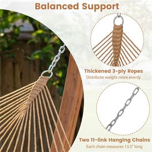 Amaca Caraibica in Poliestere per 2 Persone con Barre Distanziatrici in Legno Duro, Capacità di Carico 600 libbre, Doppia, per Patio e Giardino, Colore Kaki, per Hotel - Product Image 6