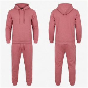 Ensemble de survêtement rose pour homme, manches longues, à capuche, couleur unie, respirant, coupe décontractée, pour l'automne, avec poches à cordon - Product Image 1