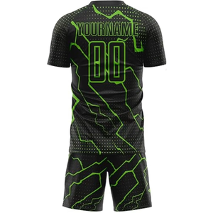 Ensemble d'uniformes de football personnalisables noir et vert, unisexe adulte, manches courtes, jersey sublimé anti-transpiration et short - Product Image 4