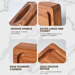 Planche à découper artisanale en bois d'acacia massif avec poignée, double face non toxique, avec rainure pour les jus - Product Image 5