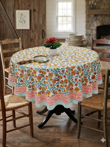 Hand Block Print Round <b>Table</b> <b>Cover</b> in Soft Cotton Fabric Decorative Indian Printed Tablecloth for Dining Room Cafe <b>Outdoor</b> - Product Image 2