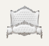 Lit King Size Kiky Home Furniture, style européen classique, luxueux et confortable, en bois de mahogany massif, tissu capitonné, sculpté à la main.