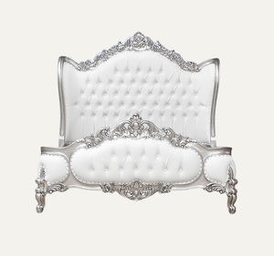 Cama King Size Clásica Europea de Lujo, Tapizada, Madera de Caoba Sólida Tallada a Mano, Ensamblada - Product Image 2