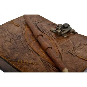 Cuaderno de Tapa Dura de Cuero Genuino Hecho a Mano con Diseño Antiguo Vintage, con Porta Lápices, Personalizable, para Regalo - Product Image 5