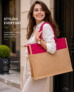 Professional Eco-Friendly Jute Tote <b>Bag</b> Zippered Handle Custom Logo Option <b>Medium</b> <b>Size</b> Groceries Supermarket Use Sustainable - Product Image 3