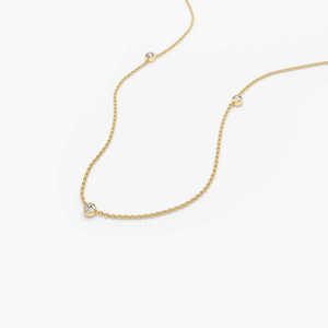 Collar de Diamantes Naturales de 0.19Ct con Engaste de Bisel, Collar de Diamantes Naturales en Oro Puro de 14K, Collar Minimalista Simétrico - Product Image 4
