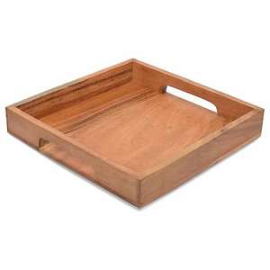 Bandeja de servir de madera de acacia para uso en cocina y comedor, bandeja de servir de madera de acacia natural para alimentos y vajilla. - Product Image 2