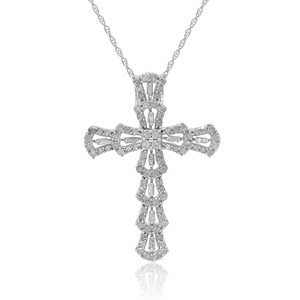 Collar con Colgante Religioso de Diamantes Naturales Blancos de 1.30 Quilates para Mujer, Plata de Ley 925, Cadena de 18 Pulgadas con Baño de Rodio, Brillante - Product Image 1