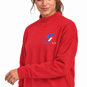 Sweat-shirt à col montant pour femme Storm Fit, rouge, manches longues, en molleton tricoté uni, respirant, streetwear d'hiver, brodé - Product Image 4
