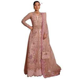 Elegant <b>Pink</b> Embroidered <b>Organza</b> Evening Gown Full Sleeve Floor-Length <b>Dress</b> For Wedding Party Wear Evening <b>Dresses</b> By AA-IMPEX - Product Image 1