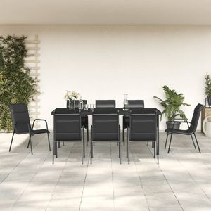 Set da Pranzo da Giardino in Acciaio Verniciato a Polvere Nera, 6 Posti, Arredamento Esterno Contemporaneo - Product Image 1