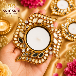 Kundan Work <b>Tealight</b> Candle Holder Indian Traditional Decoration <b>Lanterns</b> Candle Jars Home Decor Housewarming Festive Favors - Product Image 3