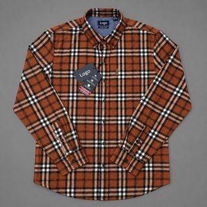 เสื้อเชิ้ตผ้าสักหลาดลายสก็อตแขนยาวสำหรับผู้ชาย ขายส่ง เสื้อเชิ้ตลายตารางติดกระดุม รับทำโลโก้ เสื้อเชิ้ตผ้าฝ้ายลำลองสำหรับฤดูหนาว - Product Image 2