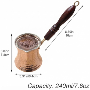 Authentic Turkish Hammered Copper Turkish Coffee Pot Cezve Traditional Stovetop Ibrik Coffee <b>Maker</b> With Wooden Handle On Sale - Product Image 1