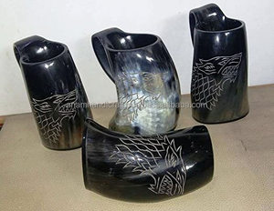 Fabriqué à la main personnalisé Viking sculpture en céramique corne à boire tasse hautement polie corne naturelle inde pour les cadeaux d'affaires-vin bière - Product Image 2