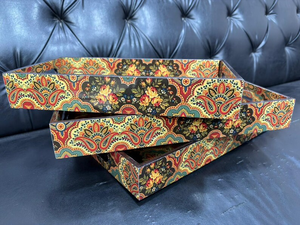 Vibrantes bandejas de servir geométricas con diseño de mandala, juego de 3 bandejas de madera para decoración de mesa, regalo - Product Image 2