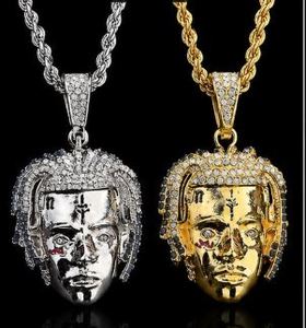 Collar con Colgante de Cara de Hip Hop de Moda, Chapado en Oro de Latón con Zirconia Iced Out, Joyería de Cadena Estilo Rapper para Regalo de Fiesta - Product Image 4
