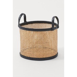 Panier de rangement en rotin naturel avec poignées, forme ronde, style rustique, pour organiser les articles divers - Product Image 1