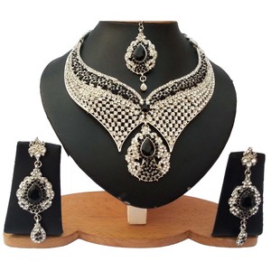 Parure Collier et Boucles d'Oreilles Vintage en Plaqué Argent avec Strass en Cristal, Bijoux de Mariée pour Femme, Forme Ailes, Perles et Zircons Taillés - Product Image 1