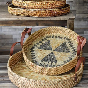 Nouveaux designs plateau de service rond en bambou naturel et rotin tissé pour la maison Table basse servant des aliments au meilleur prix - Product Image 1