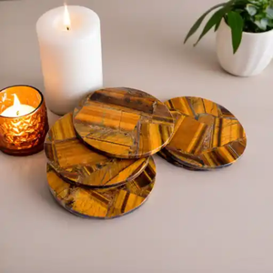 Classic Tiger Eye Natural Gemstone Drink Coasters | Semi-Precious Stone Coaster Set | Opaque Tableware | Home Decor | 4 Inch - Product Image 3
