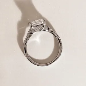 Solid Gold Asscher Cut Engagement <b>Ring</b> Half Bezel Setting <b>Diamond</b> Solitaire <b>Ring</b> White Gold Modern Minimalist Jewelry for Women - Product Image 3