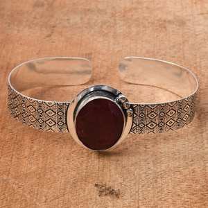 Bracelet manchette en argent sterling 925 avec rubis de haute qualité, fait main, style religieux, bijoux naturels pour femmes, vente en gros, cadeau - Product Image 1