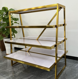 Étagère de présentation industrielle double face à 4 niveaux en acier inoxydable doré robuste pour magasin de détail, supermarché - Product Image 2
