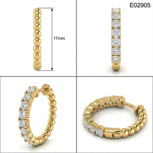 Élégantes boucles d'oreilles créoles en or jaune 18 carats avec diamants, design bulles perlées, griffes partagées, bijoux fins, cadeau pour fille - Product Image 5