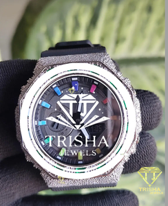 925 Sterling Silver Luxury <b>Watch</b> Featuring VVS Moissanite <b>Diamonds</b> and Green Crystal Bezel - Product Image 1