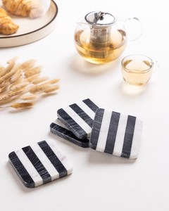 Modern Square <b>Marble</b> <b>Coasters</b> Black White Striped Stone Drink Pads Non Slip Table Mats for Home Coffee Tea Set - Product Image 2