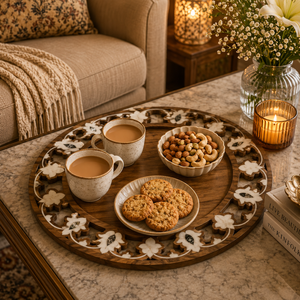Luxury Mother of Pearl Handicrafts Wooden Serving Tray for Eid Decor Arabic Ramadan Home Decoration Kitchenware and Premium <b>Gift</b> - Product Image 3