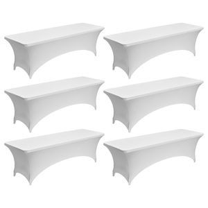 Set di 6 Copritavoli Rettangolari Bianchi in Spandex da 8 Piedi, Lavabili e Antipiega, Elasticizzati per Eventi e Decorazioni da Tavola - Product Image 1
