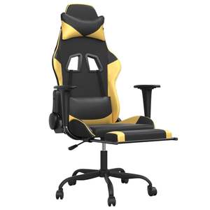 Silla de Juego de Piel Sintética Negra y Dorada con Asiento de Espuma y Madera Contrachapada Metálica, Duradera y Elegante para Gamers - Product Image 3