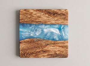 LIVE <b>EDGE</b> STUDIO Customized <b>Square</b> Epoxy Wood Resin Coasters Modern Design Eco-Friendly Without Holder Set - Product Image 3