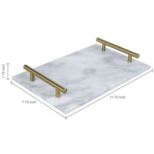 Plateau en marbre au design haut de gamme, plateaux décoratifs, plateau en pierre, plateau de service, plateau de service en marbre avec poignée en métal, prix de gros direct usine - Product Image 6