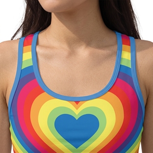 Top corto tipo halter con estampado de corazones arcoíris para mujer, top informal de punto transpirable - Product Image 6
