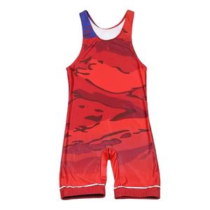 <b>Red</b> Camouflage Wrestling Singlet Men One Piece Fitted Moisture Wicking Polyester Martial Arts Wear Adult - Product Image 1