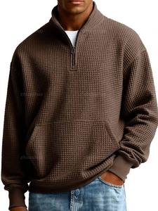 Sudadera con capucha cómoda y personalizada de 1/4 con cremallera para hombre, de alta calidad, 100% algodón, tejido gofrado - Product Image 2