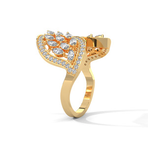 Luxury Women's Yellow <b>Gold</b> <b>Cocktail</b> <b>Ring</b> Marquise Cut Diamond Setting Plant Pattern Wedding Jewelry - Product Image 2