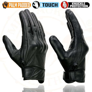 Samroz Sports Men's Black Leather Motorcycle Gloves w/i-Touch Screen and Led <b>Finger</b> <b>Light</b> - Product Image 4