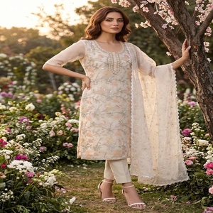 Premium Collection Organza with Handwork & <b>Sequin</b> Embroidered Readymade Straight Kurti-<b>Pant</b>-Dupatta Collection Indian Supplier - Product Image 1